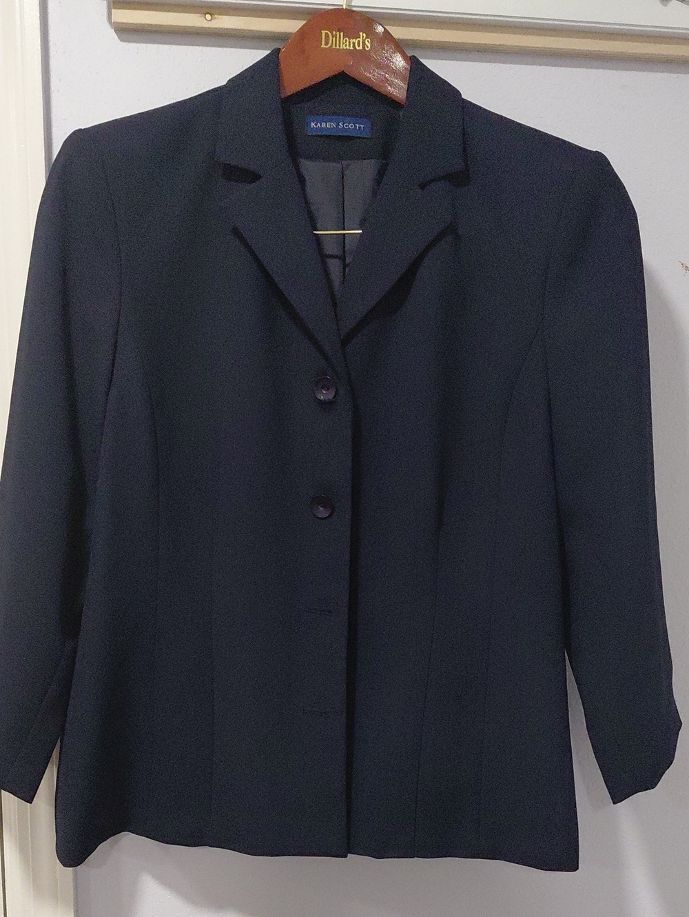 Karen Scott Navy Classic Notch Collar Blazer